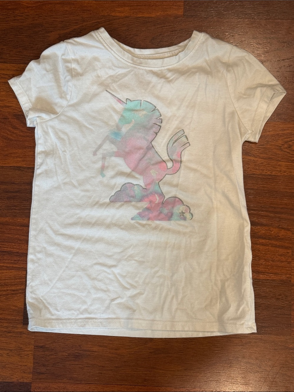 3/$12 White Unicorn Graphic Tee - Pastel Print (6x)